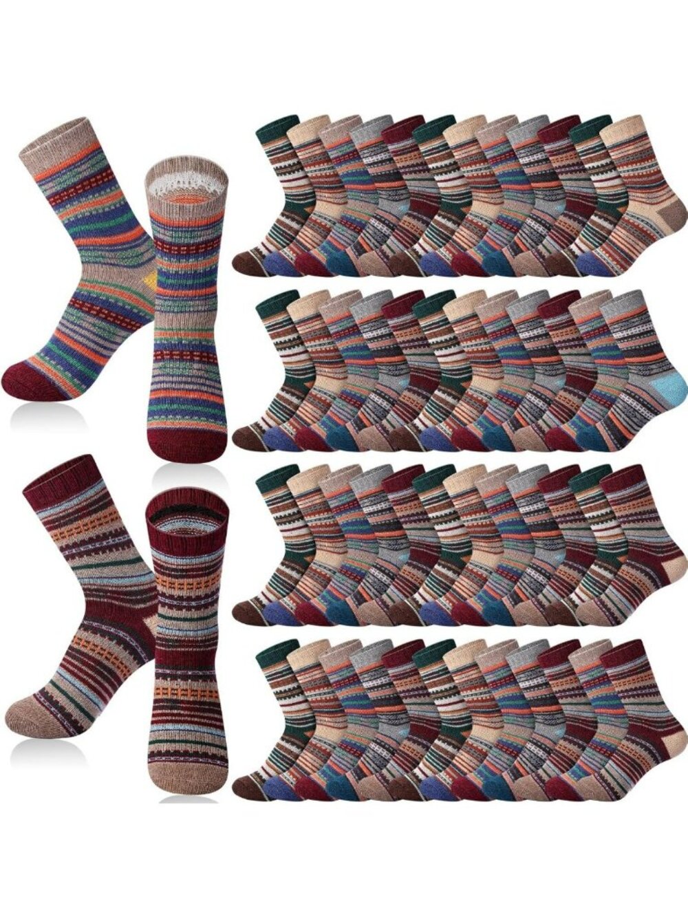 Cozy 50 Pairs Vintage Winter Socks, Warm Thick Knit Thermal for Men & Women